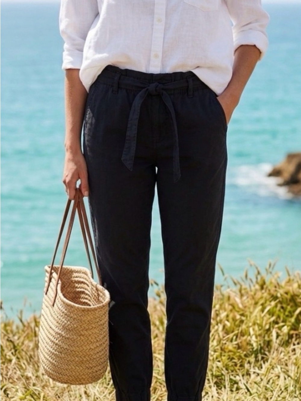 Levi's Black Utility Wide Leg Drawstring Hem Pull On Pants